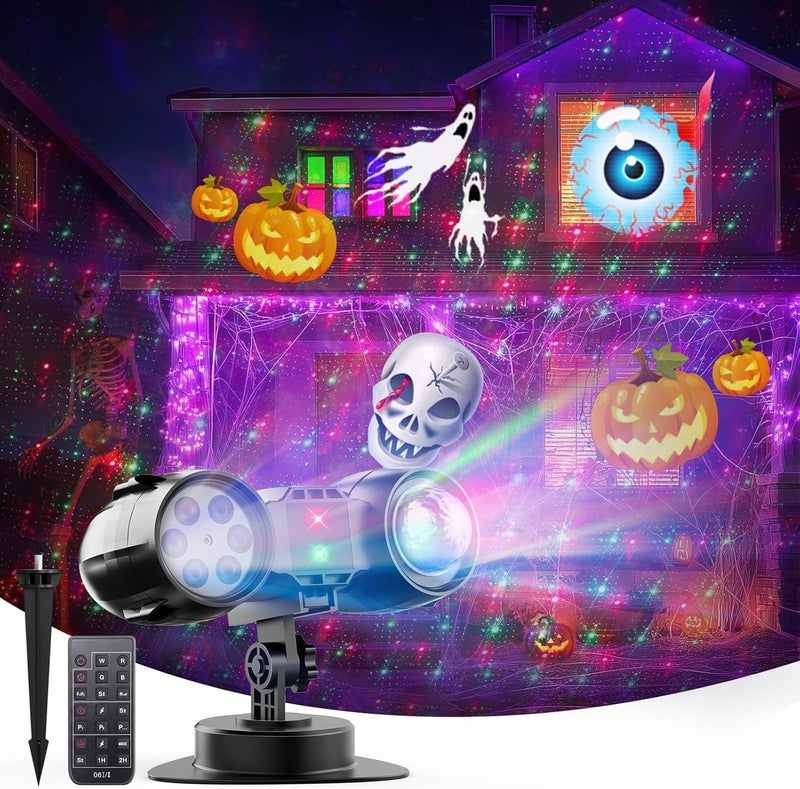 SmartDawn 3 in 1 Halloween Christmas Projector Lights Outdoor 21 HD Effects (3D Ocean Wave + Patterns+Red Green) Waterproof with Timer Halloween Landscape Lights for Indoor Holiday - Image 1